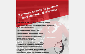 Offre d'emploi - Badminton Marly Metz